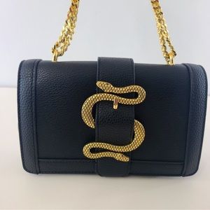 Express Vegan Faux Leather Snake Embellished Pebbled Chain Convertible Bag